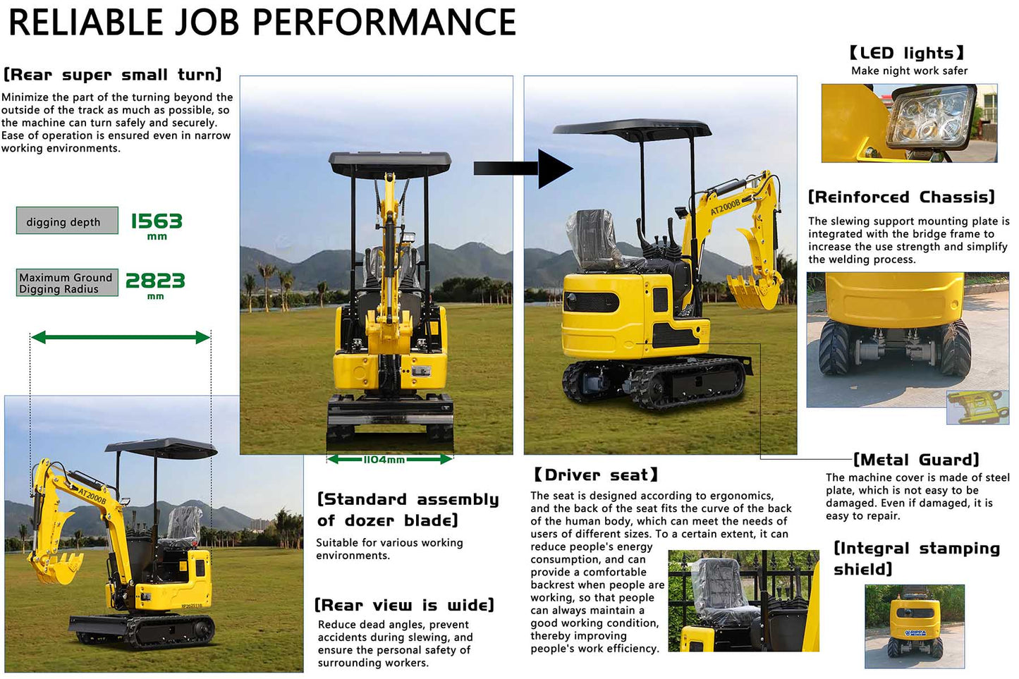 Free shipping, 2000-pound mini excavator with B&S engine
