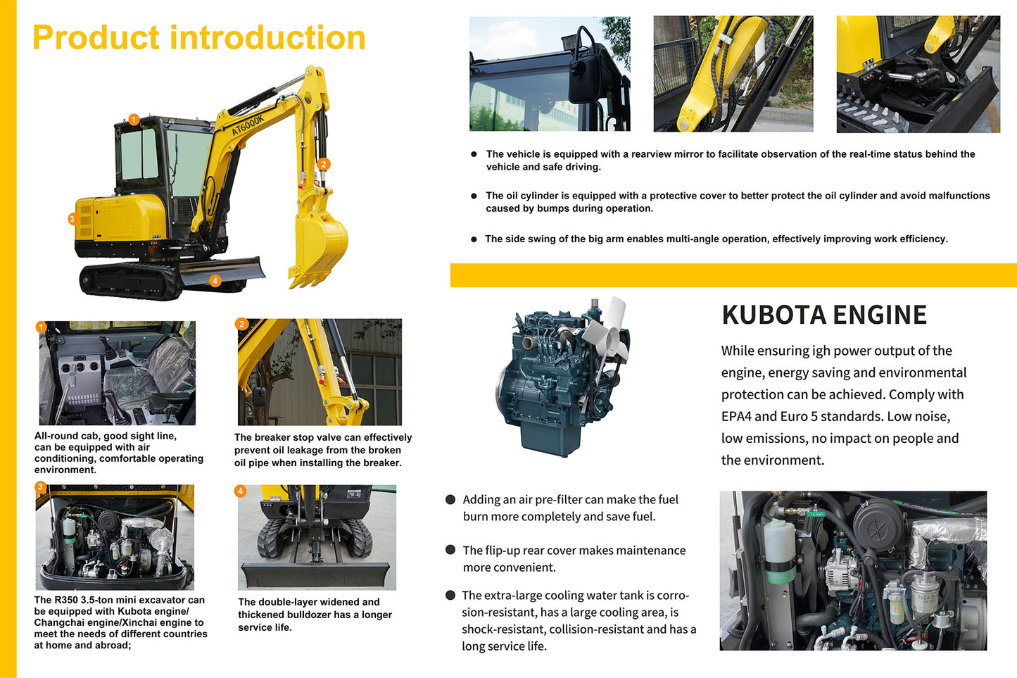 6000 lbs Crawler Excavator- Kubota engine, air conditioning, telescopic side swing and pilot system for high-intensity construction