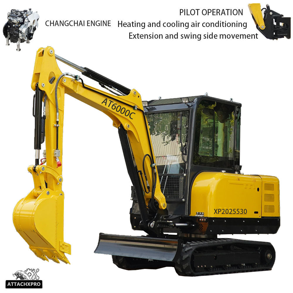 Free Shipping - 6000 lb crawler excavator with air-conditioned cab, Changchai engine, telescopic side swing, suitable for high load and high intensity work