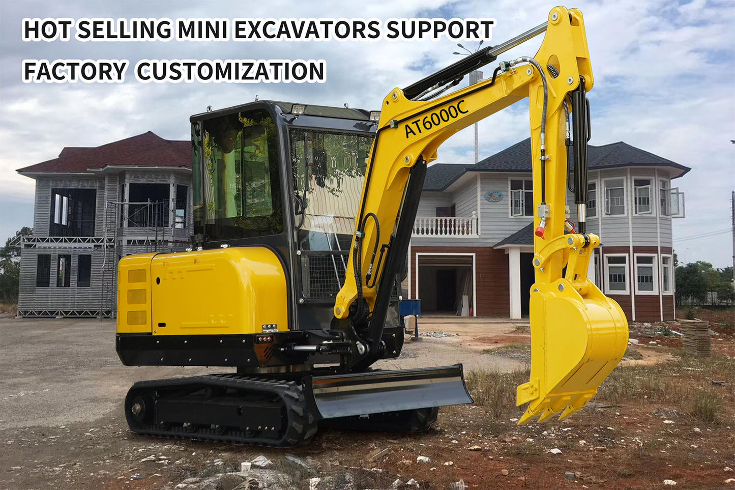 Free Shipping - 6000 lb crawler excavator with air-conditioned cab, Changchai engine, telescopic side swing, suitable for high load and high intensity work
