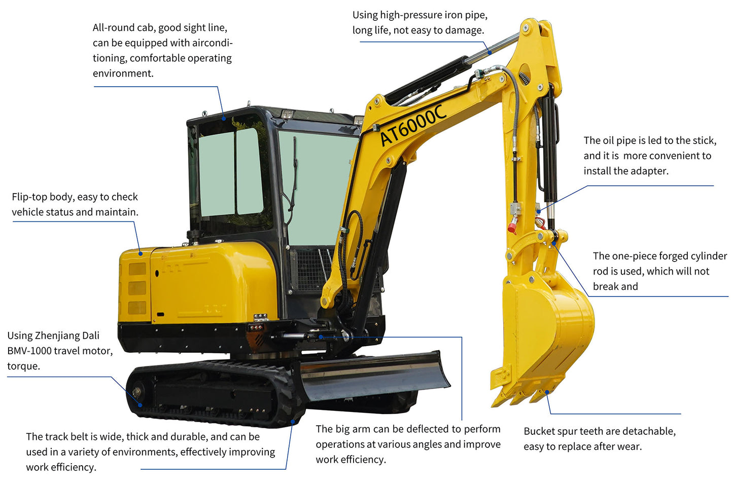 Free Shipping - 6000 lb crawler excavator with air-conditioned cab, Changchai engine, telescopic side swing, suitable for high load and high intensity work