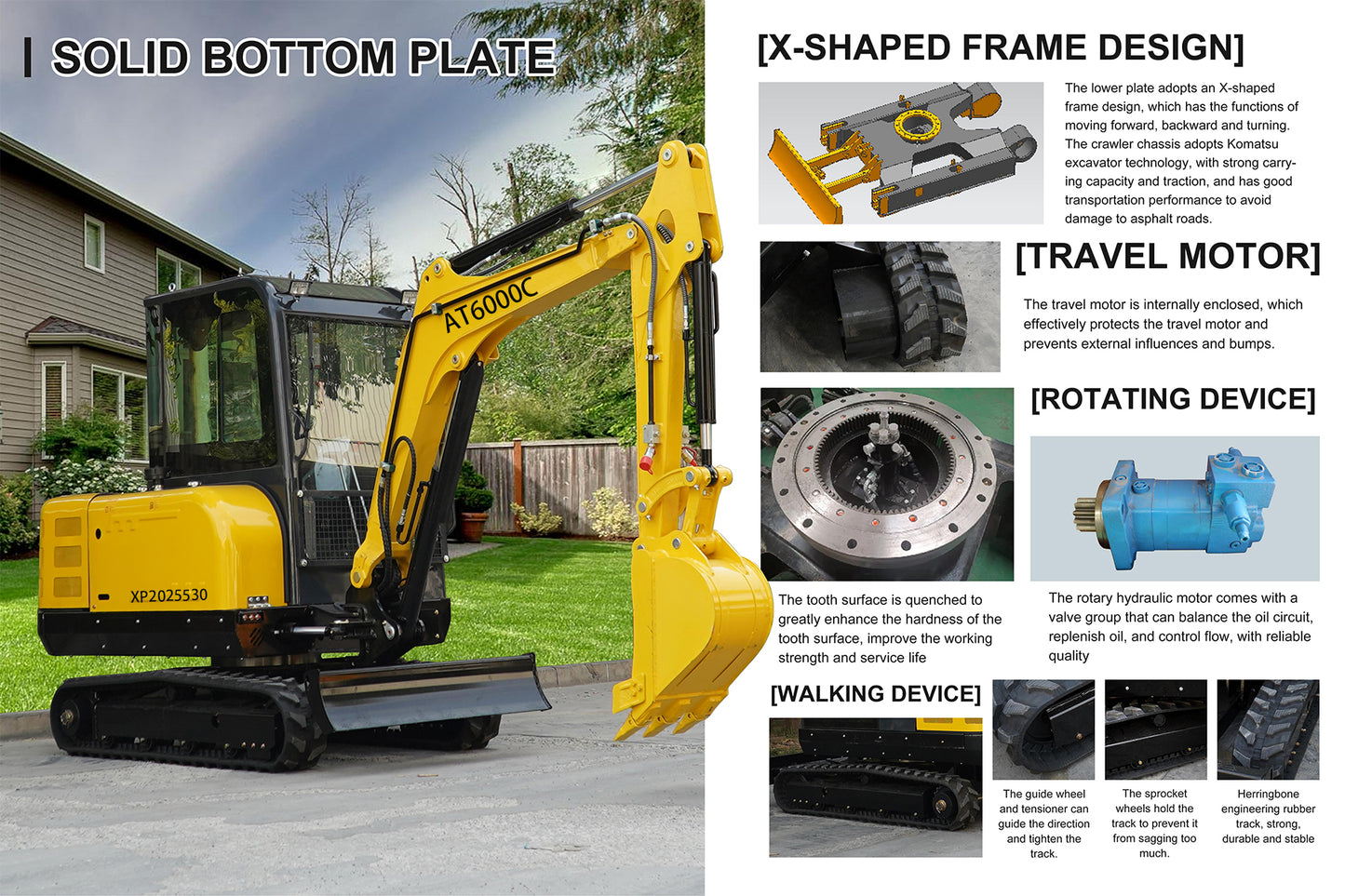 Free Shipping - 6000 lb crawler excavator with air-conditioned cab, Changchai engine, telescopic side swing, suitable for high load and high intensity work