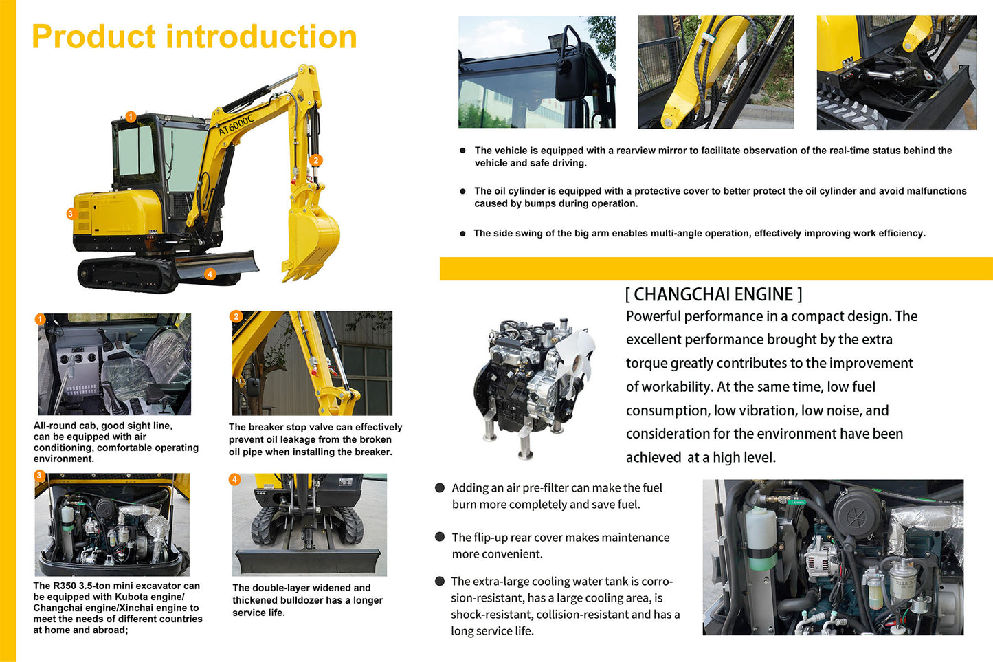Free Shipping - 6000 lb crawler excavator with air-conditioned cab, Changchai engine, telescopic side swing, suitable for high load and high intensity work