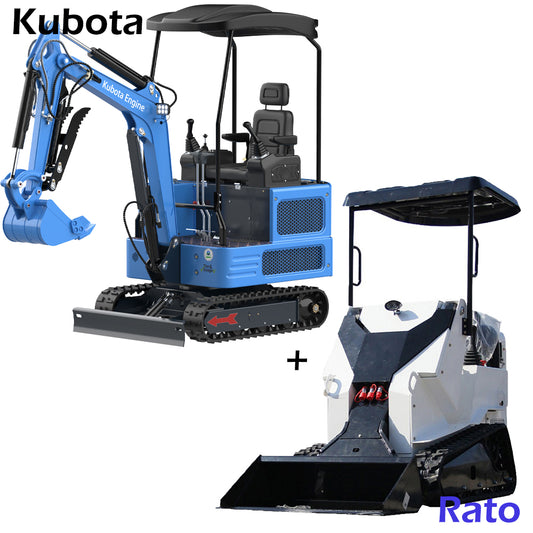 4000lbs Mini Excavator + 13.5HP Ride-on Skid Steer Loader
