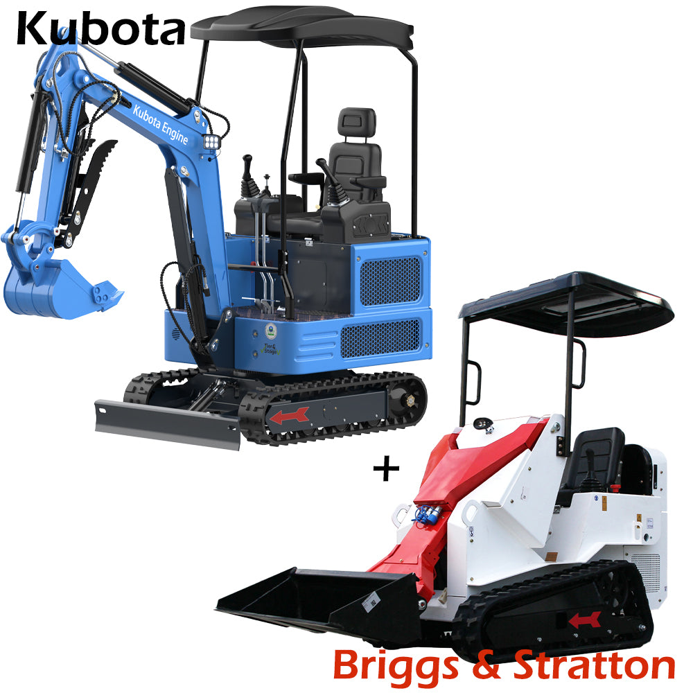 4000lbs Mini Excavator + 13.5HP Ride-on Skid Steer Loader