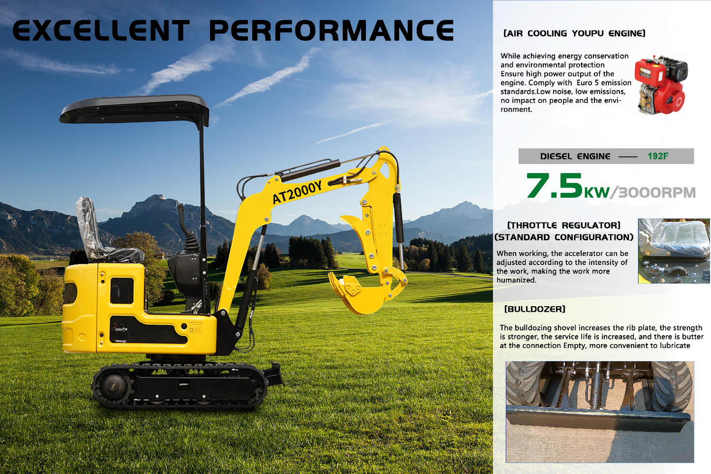 Free shipping, 2000-pound mini excavator,Youpu engine